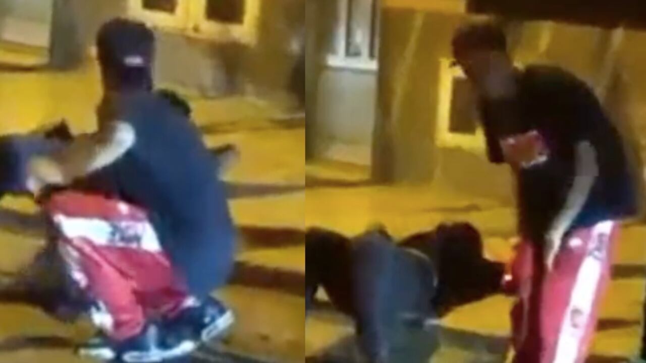 Momento en que el individuo maltrata al habitante de calle.