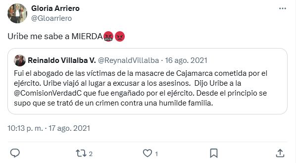 Arriero ha arremetido contra Uribe