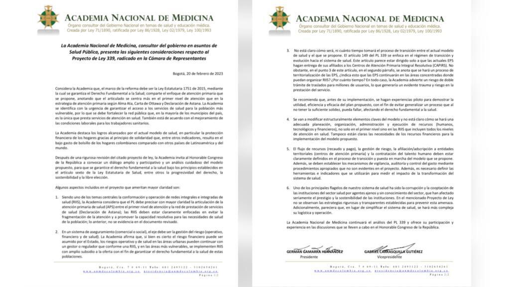 Comunicado oficial de la Academia Nacional de Medicina.