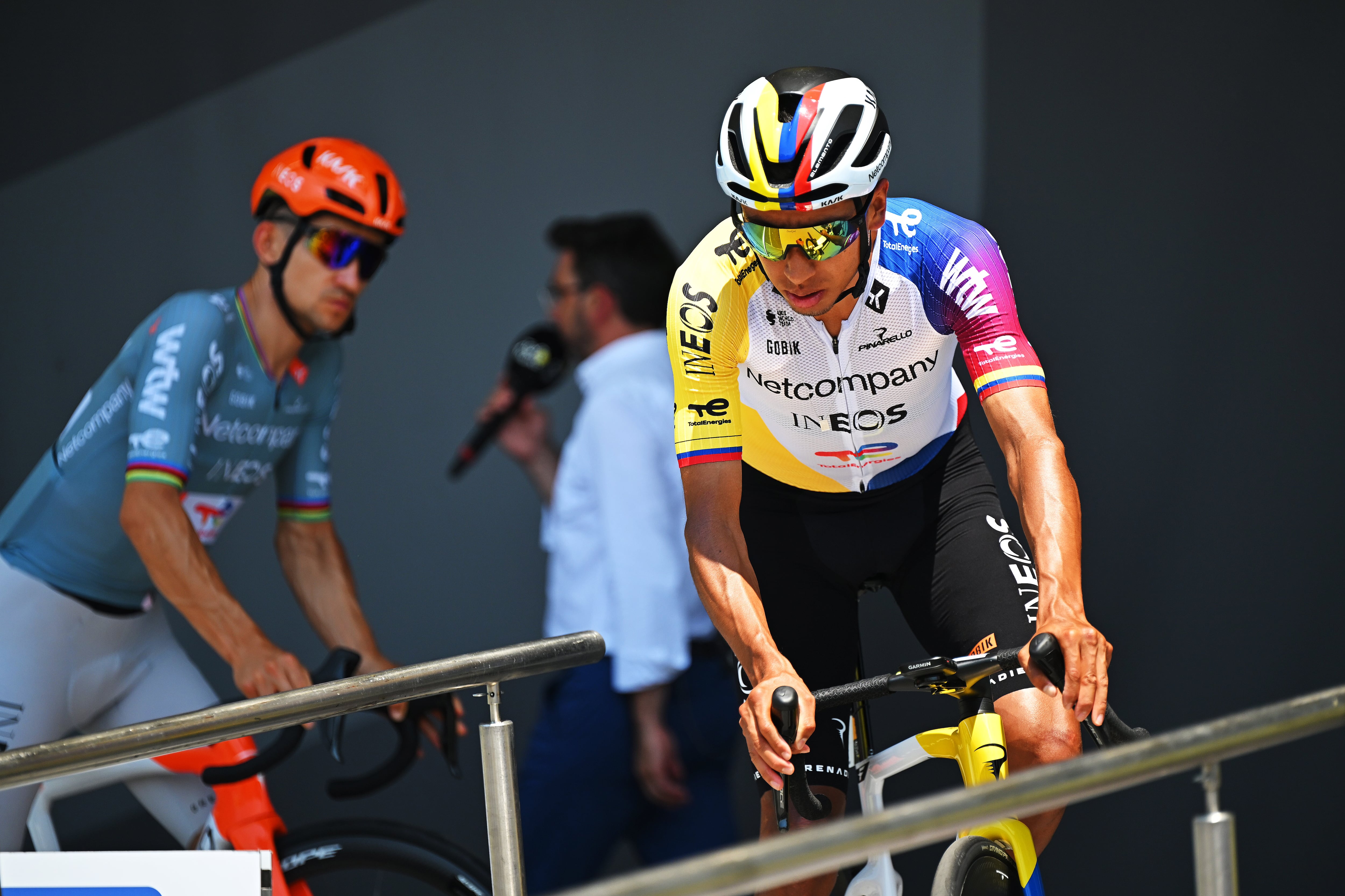 LANNEMEZAN, FRANCE - JULY 08: Egan Bernal of Colombia and Netcompany INEOS Cycling Team prior to the 113th Tour de France 2026, Stage 5 a 158.3km stage from Lannemezan to Pau / #UCIWT / on July 08, 2026 in Lannemezan, France. (Photo by Tim de Waele/Getty Images)