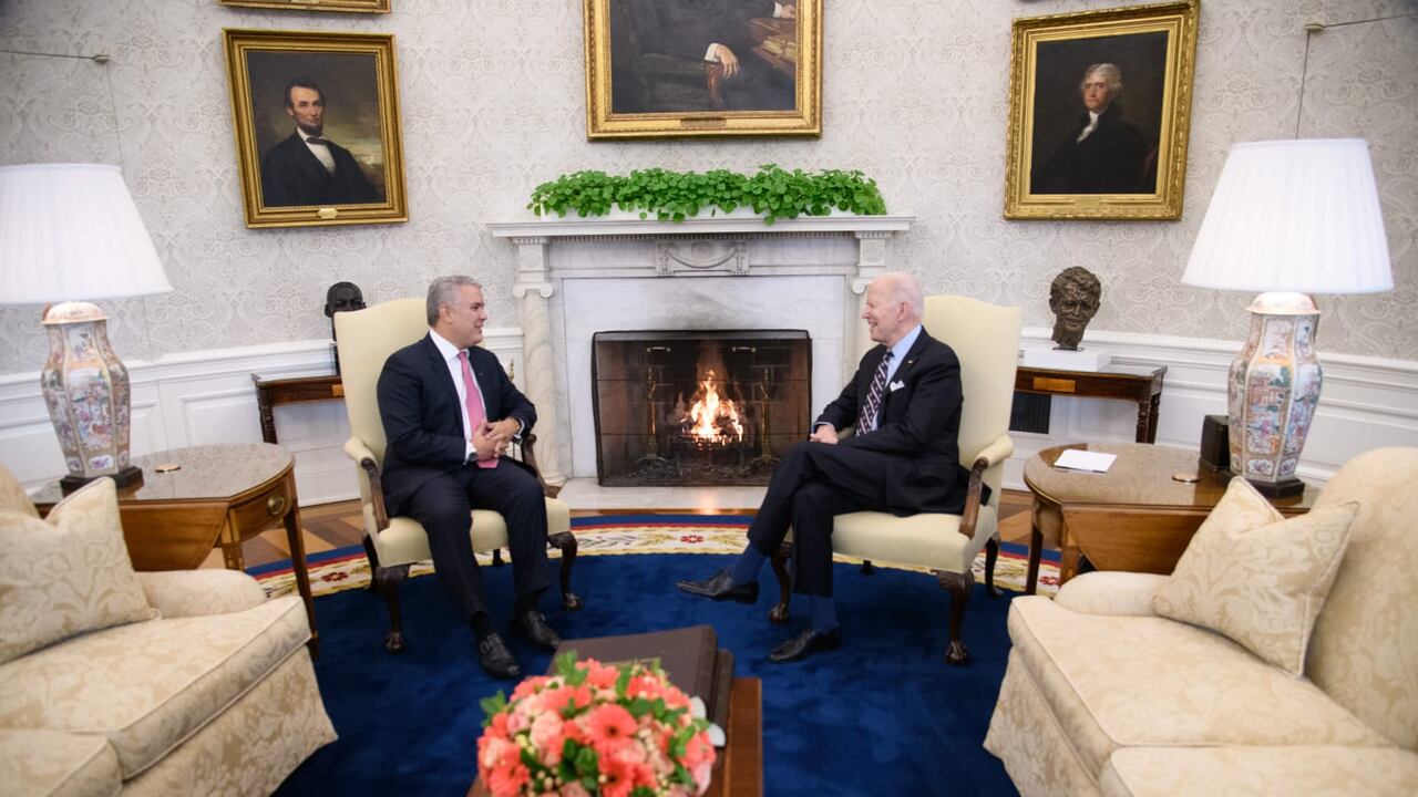 Iván Duque y Joe Biden en la Casa Blanca. 10/03/2022.