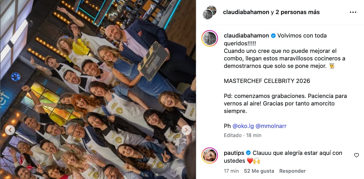 Claudia Bahamón confirmó que iniciaron las grabaciones de MasterChef Celebrity 2026