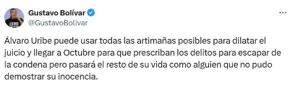 Bolívar cuestionó decisión de suspender el juicio contra el expresidente Uribe