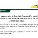 Ecopetrol, dice en un comunicado que no han recibido la carta de renuncia de Carlos Gustavo Cano.