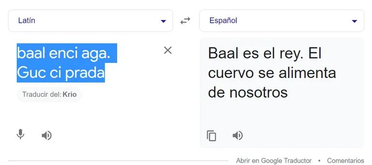 traducción que mostró Elizabeth Loaiza para señalar a Camilo de satanista