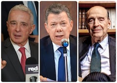 En la imagen los expresidentes Álvaro Uribe y Juan Manuel Santos, y el excanciller Álvaro Leyva.