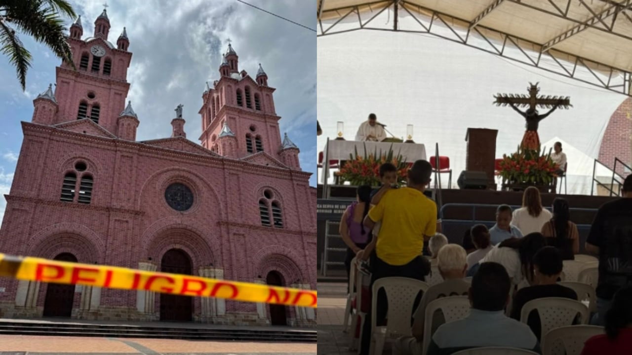 Las afectaciones en algunos templos obligaron a trasladar las celebraciones religiosas a espacios abiertos, donde las comunidades continúan participando en las misas mientras avanzan las evaluaciones.