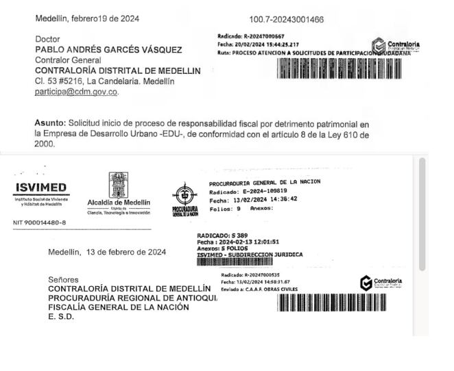 Radicados ante la Contraloría Distrital de Medellín