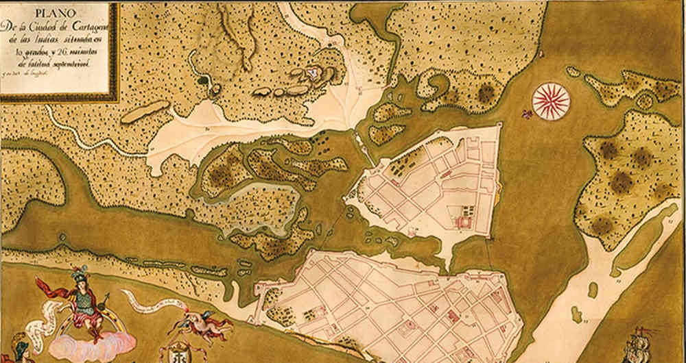 Plano de Cartagena de Indias del ingeniero Juan de Herrera y Sotomayor, 1735.