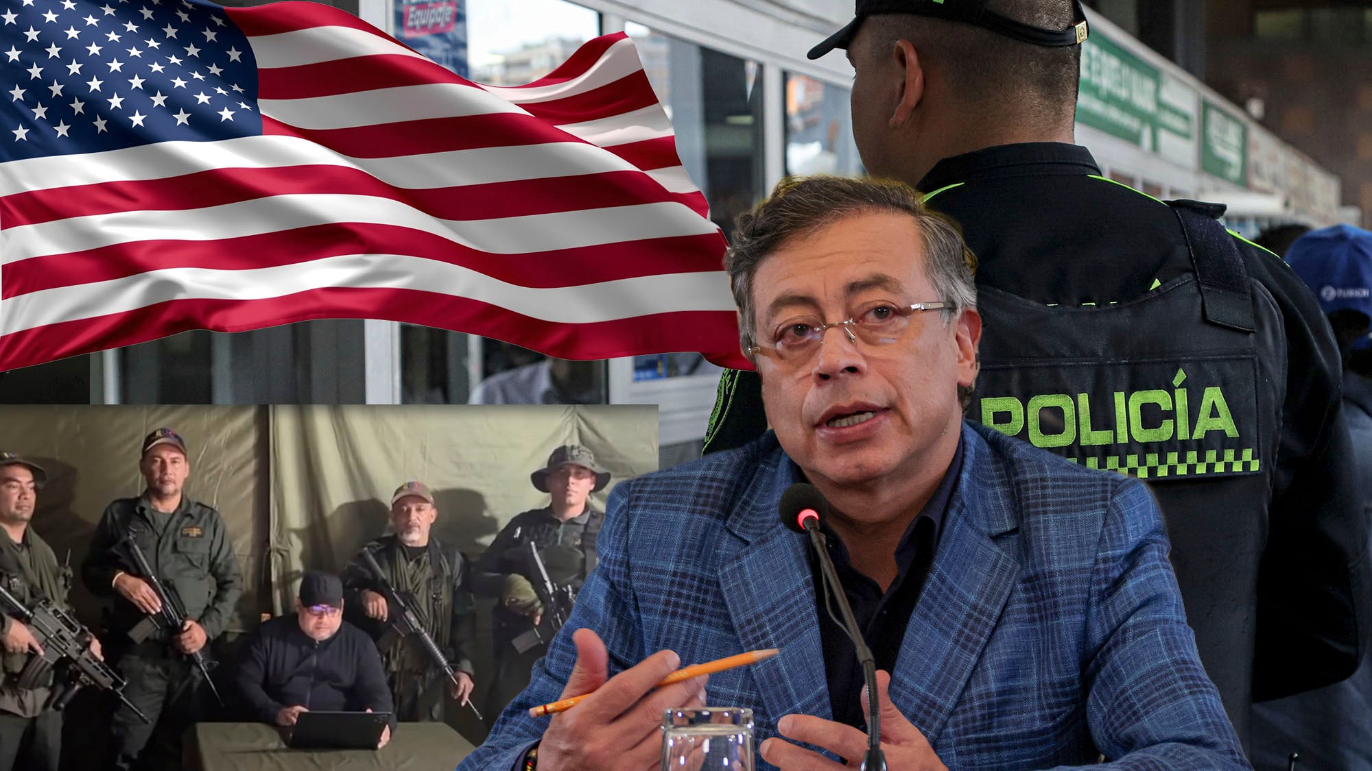 - Clan del Golfo.
- Gustavo Petro.
- Policía.
- Bandera de Estados Unidos