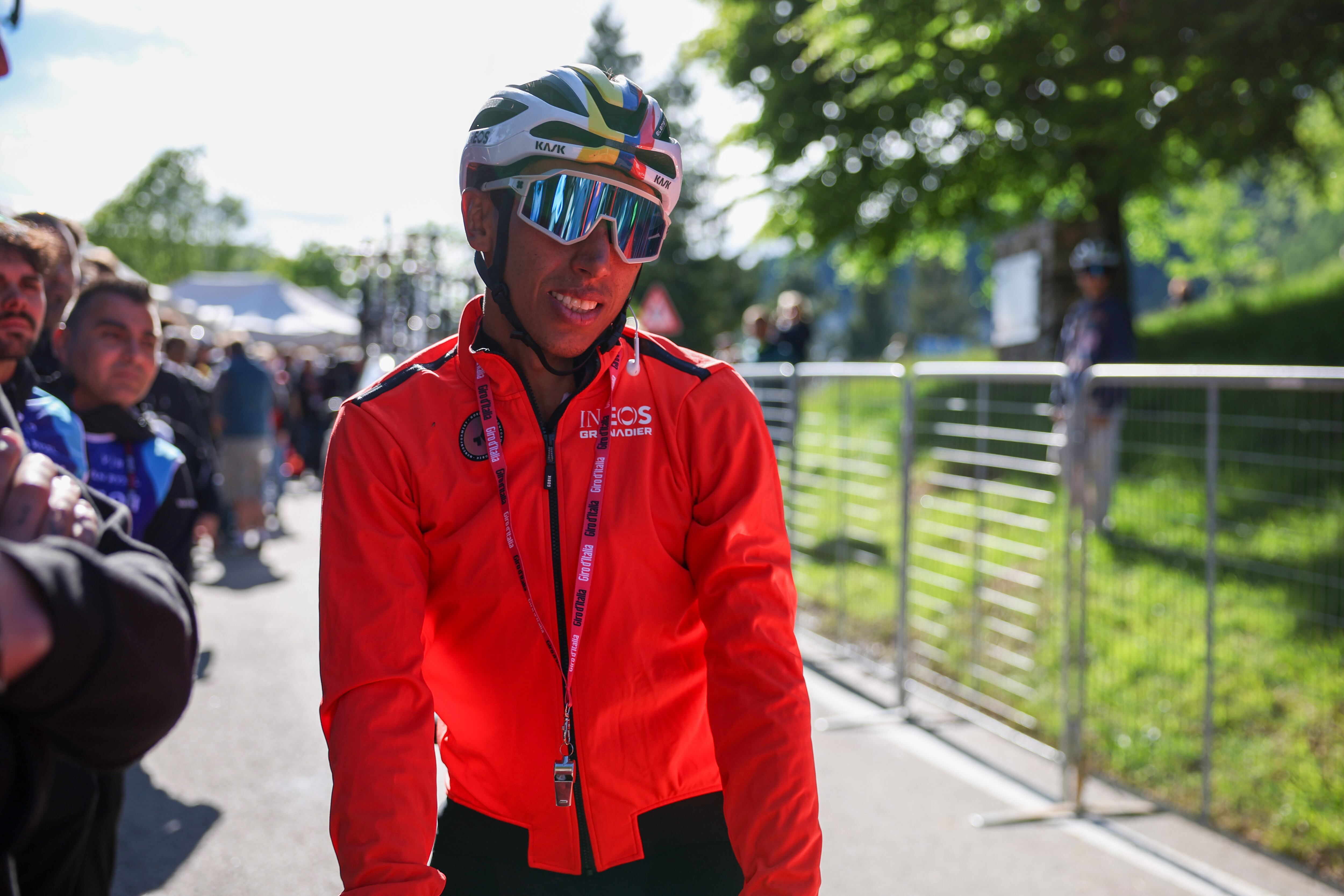 SAN VALENTINO, ITALY - MAY 27: Egan Bernal of Colombia and Team INEOS Grenadiers looks on at the end of the 108th Giro d'Italia 2025, Stage 16 a 203km stage from Piazzola sul Brenta to San Valentino (Brentonico) on May 27, 2025 in San Valentino, Italy. (Photo by Sara Cavallini/Getty Images)