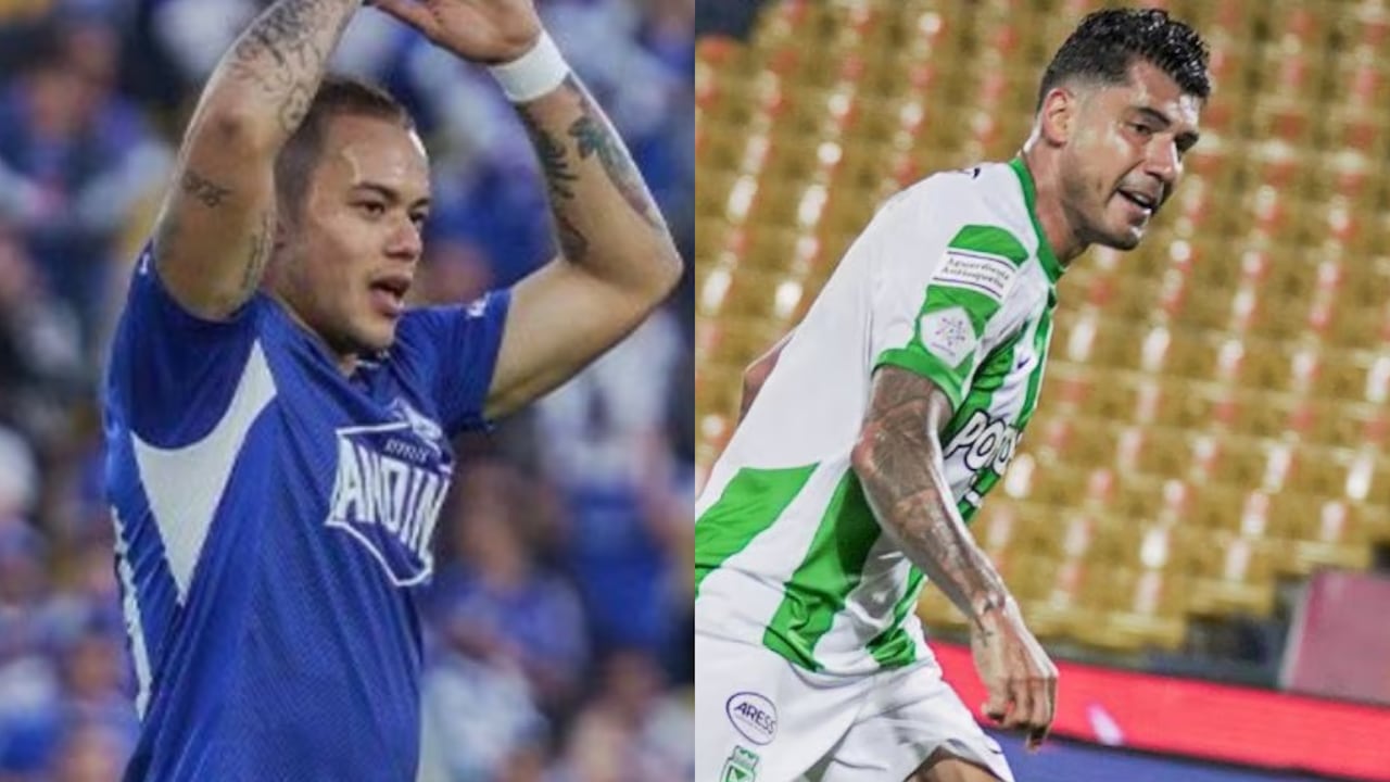 Leo Castro, delantero de Millonarios, y Jefferson Duque, atacante de Nacional.