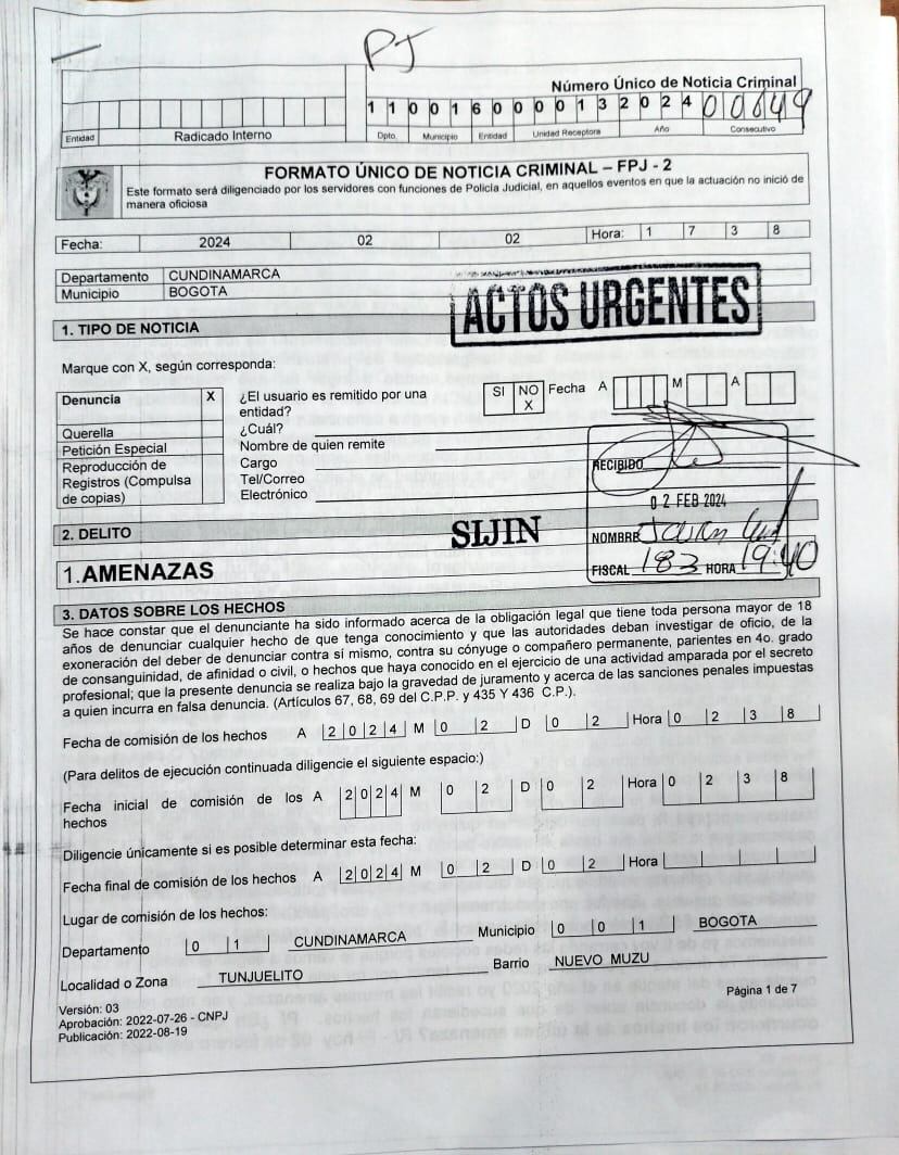 Denuncia en la Fiscalía amenazas de muerte