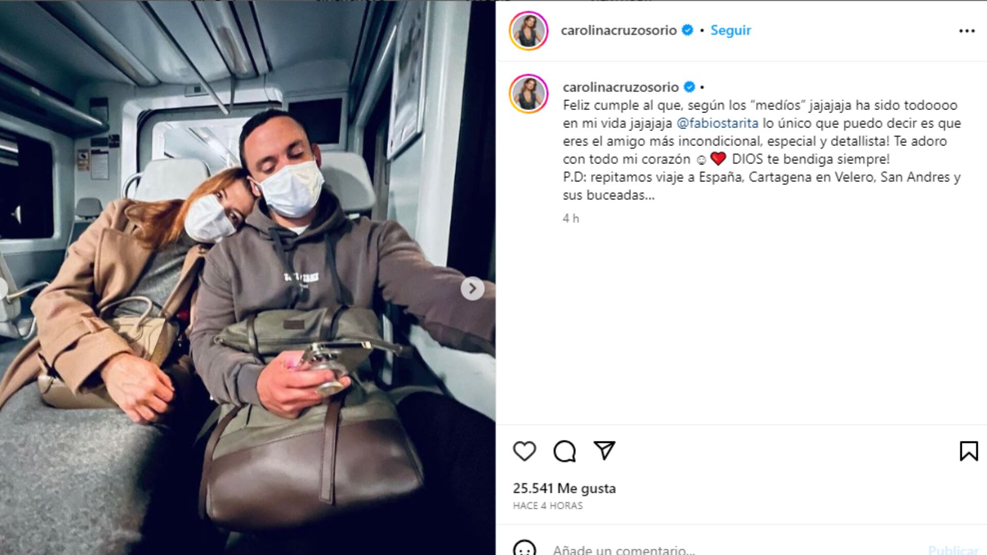 Carolina Cruz y su amigo Fabio Starita.