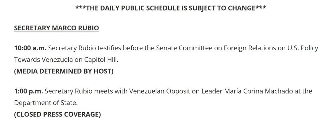 Cronograma de actividades de Marco Rubio para hoy, 28 de enero.
