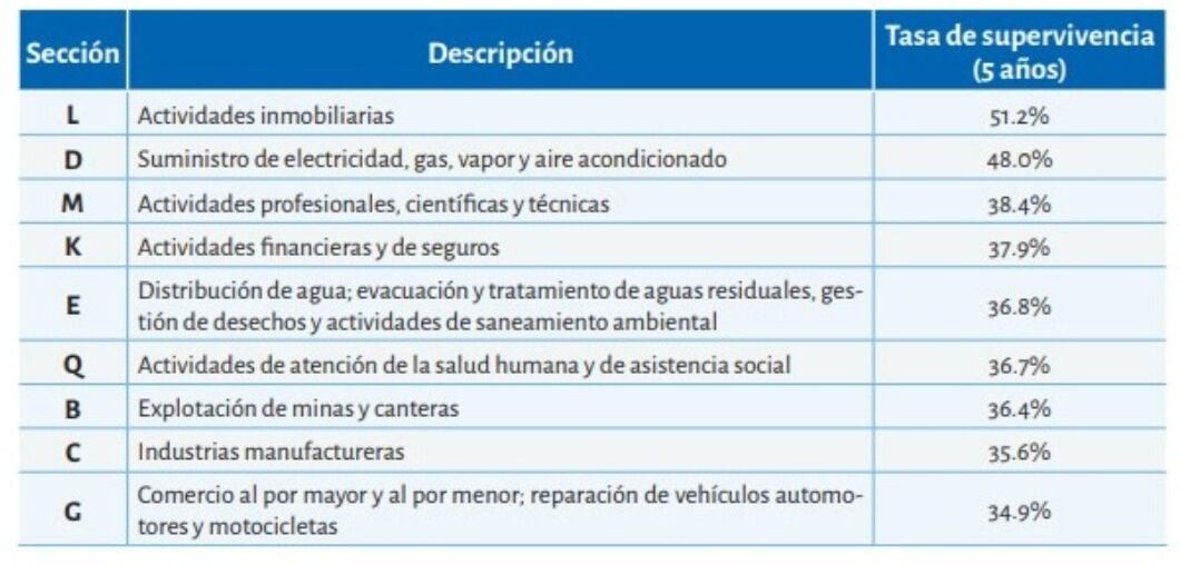 Los sectores con mayor tasa de supervivencia empresarial.