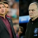 Néstor Lorenzo, seleccionador de Colombia, y Marcelo Bielsa, técnico de Uruguay.