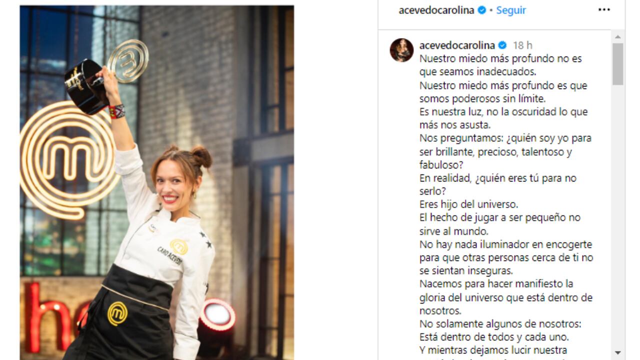 Así celebró Carolina Acevedo su triunfo por medio de las redes sociales.