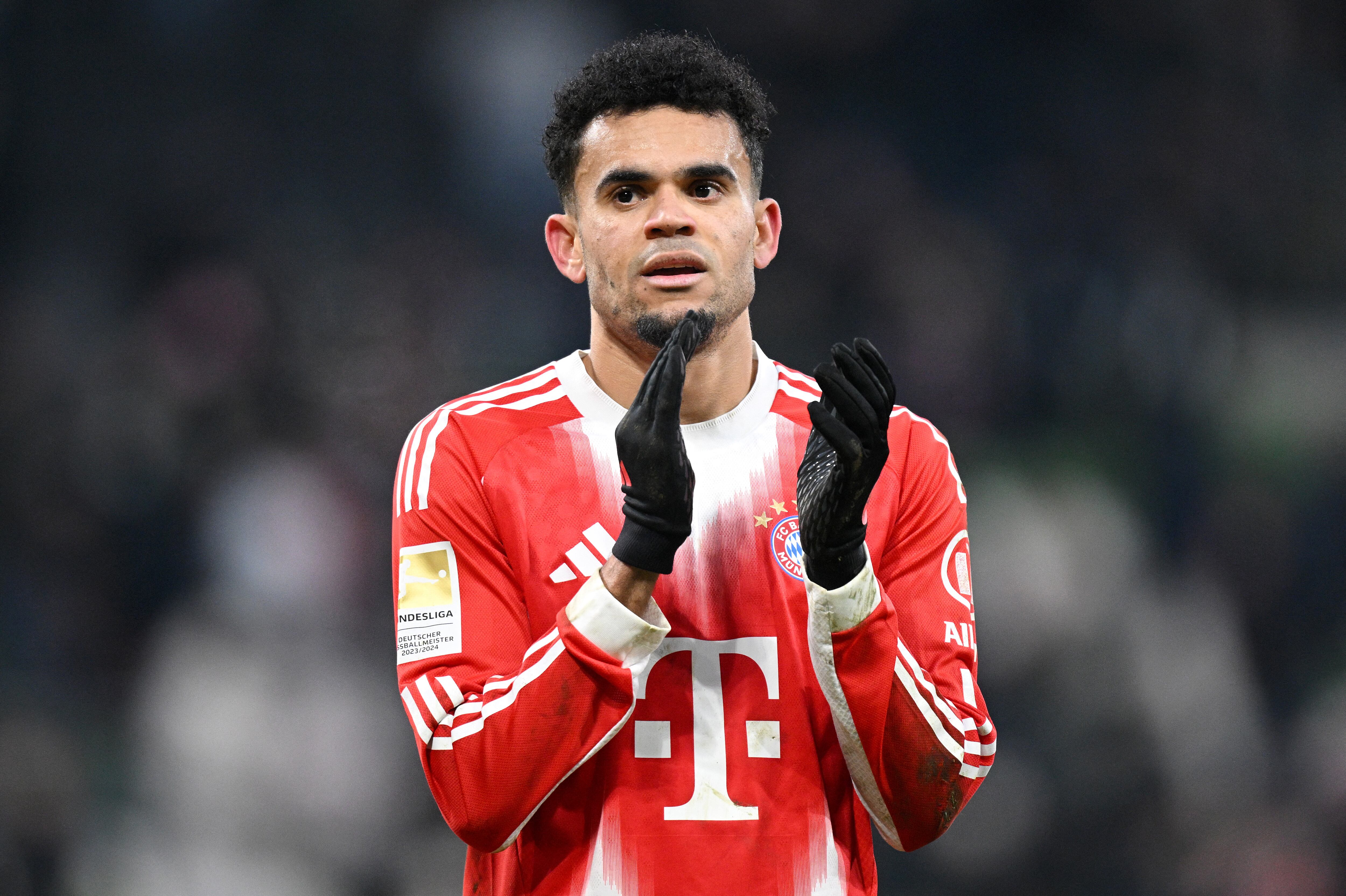 BREMEN, GERMANY - FEBRUARY 14: Luis Diaz of FC Bayern Munich celebrates following the team's victory in the Bundesliga match between SV Werder Bremen and FC Bayern M�nchen at Weserstadion on February 14, 2026 in Bremen, Germany. (Photo by Stuart Franklin/Getty Images) (Photo by STUART FRANKLIN / GETTY IMAGES EUROPE / Getty Images via AFP)