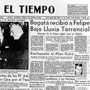 El Tiempo destacó en primera plana la visita con grandes titulares y esta foto con el presidente Alberto Lleras Camargo.