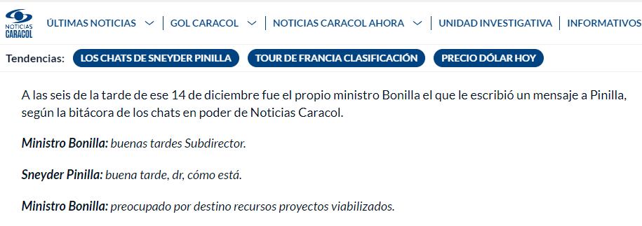 Ricardo Calderón de Caracol Noticias reveló chats que comprometen a minHacienda Ricardo Bonilla.
