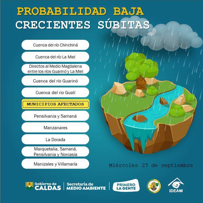 Alertas del Ideam para Caldas