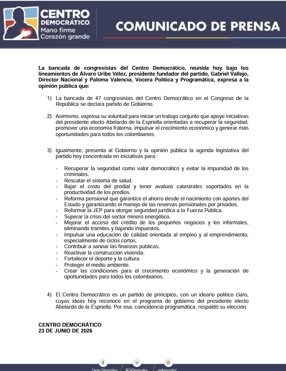 Espaldarazo a Abelardo de la Espriella.