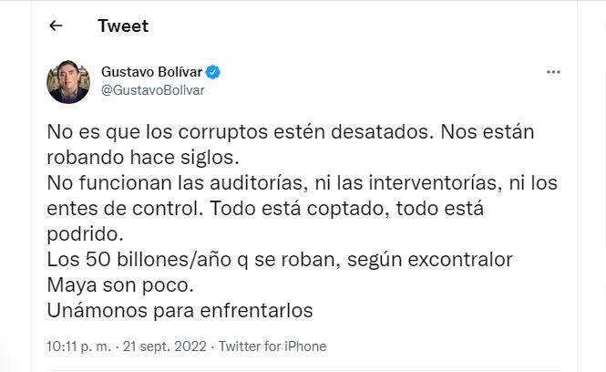 trino Gustavo Bolívar @GustavoBolivar