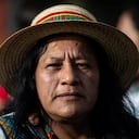 Aida Quilcué durante un acto de campaña de su compañero de fórmula, Iván Cepeda, el 4 de junio de 2026, en Bogotá