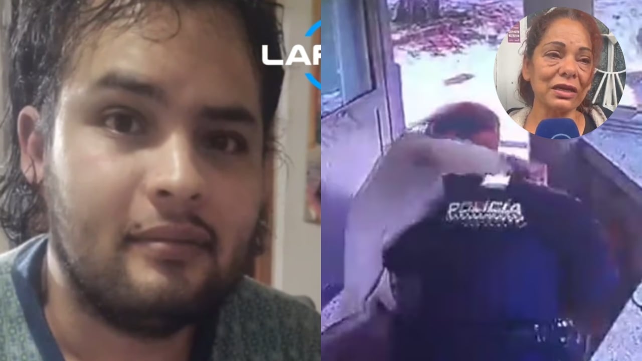 El joven que atacó al policía, el momento del hecho y su mamá.