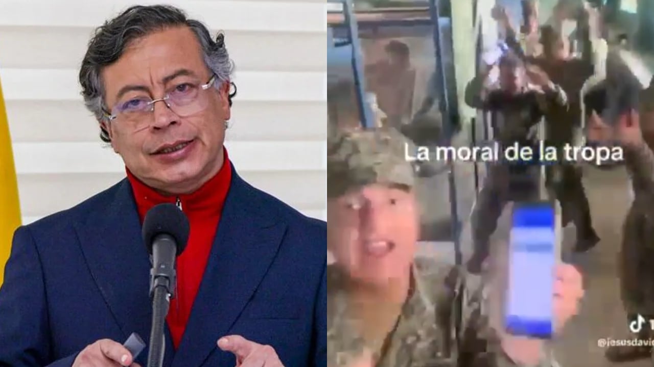 Gustavo Petro y soldados celebrando por aumento del salario mínimo.