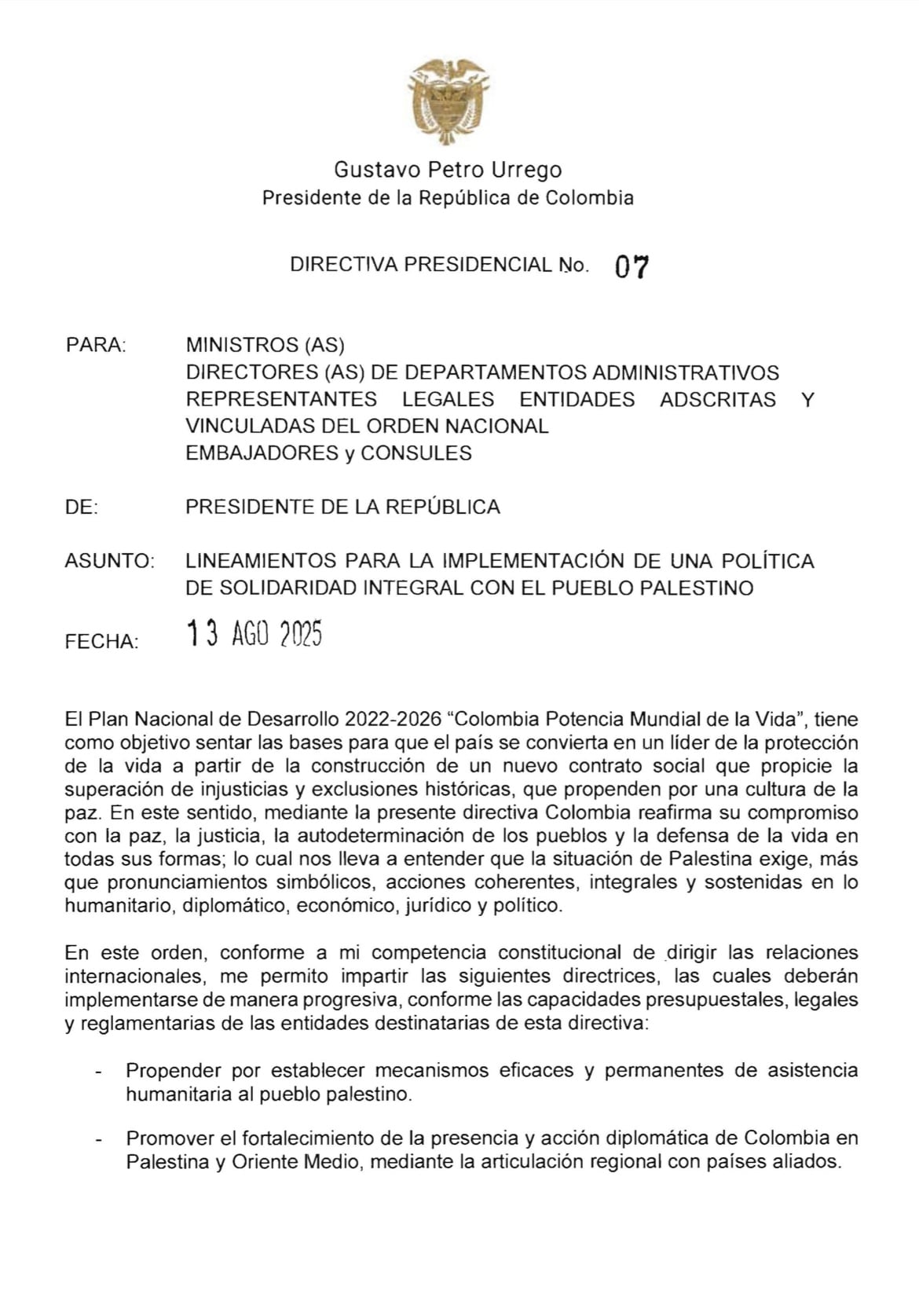 Directiva presidente Gustavo Petro