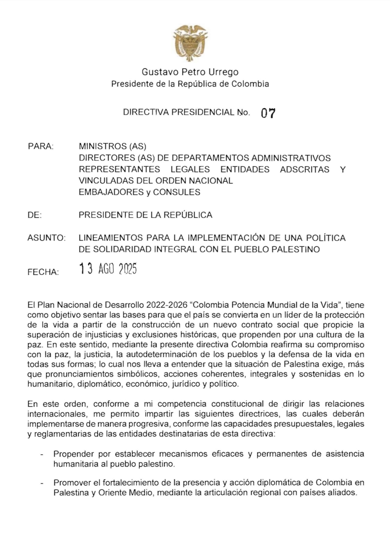 Directiva presidente Gustavo Petro