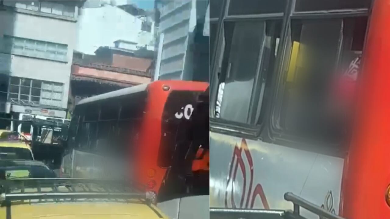 Niño orinando desde una ventanilla de un bus en Medellín.