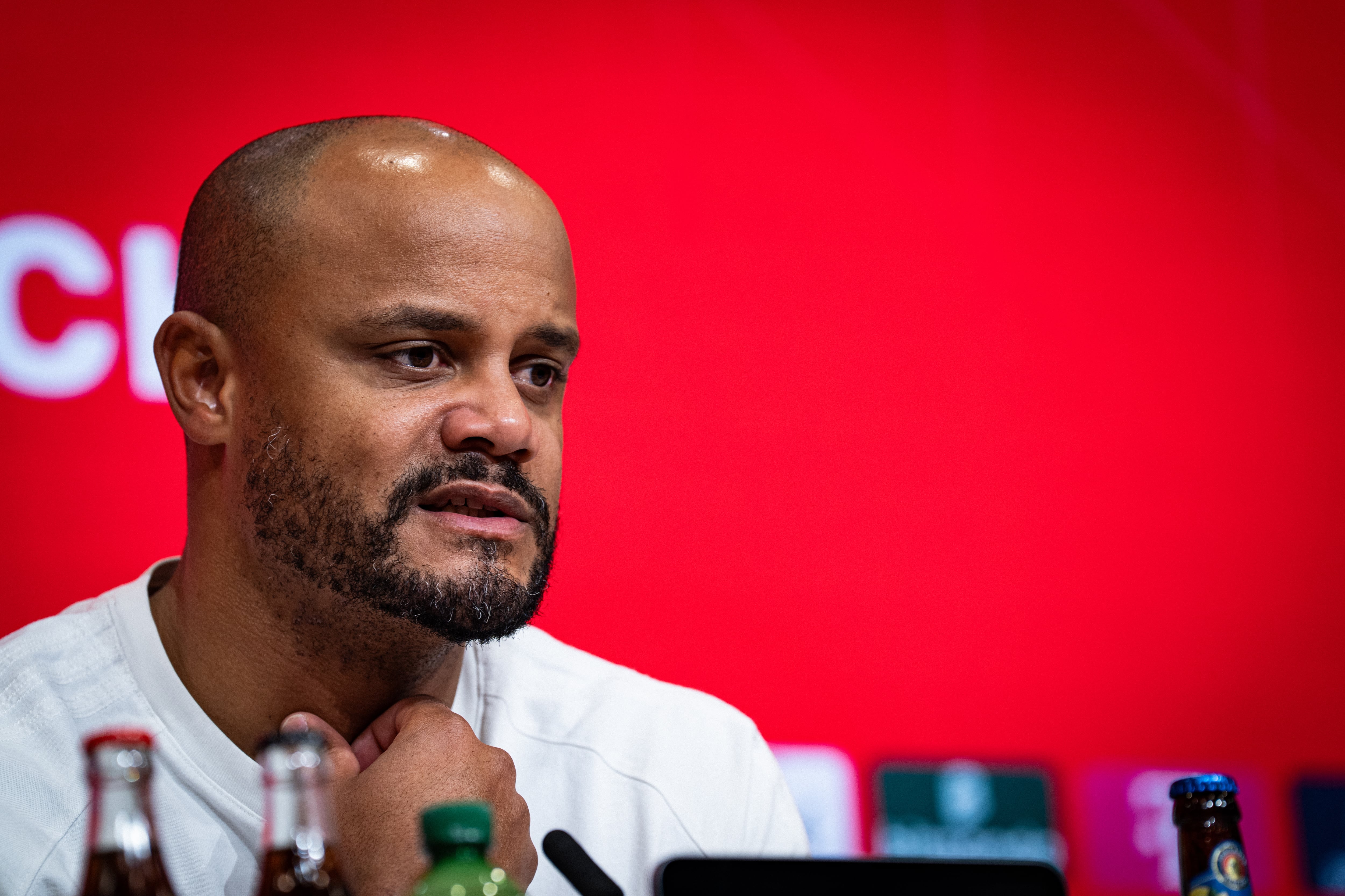 MUNICH, GERMANY - NOVEMBER 29: Vincent Kompany of FC Bayern Muenchen during press conference before the Bundesliga match between FC Bayern München and FC St. Pauli at Allianz Arena on November 29, 2025 in Munich, Germany. (Photo by M. Donato/FC Bayern via Getty Images)