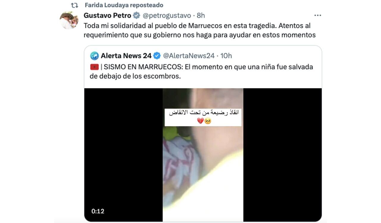 El presidente Petro había enviado un saludo expresando solidaridad con Marruecos