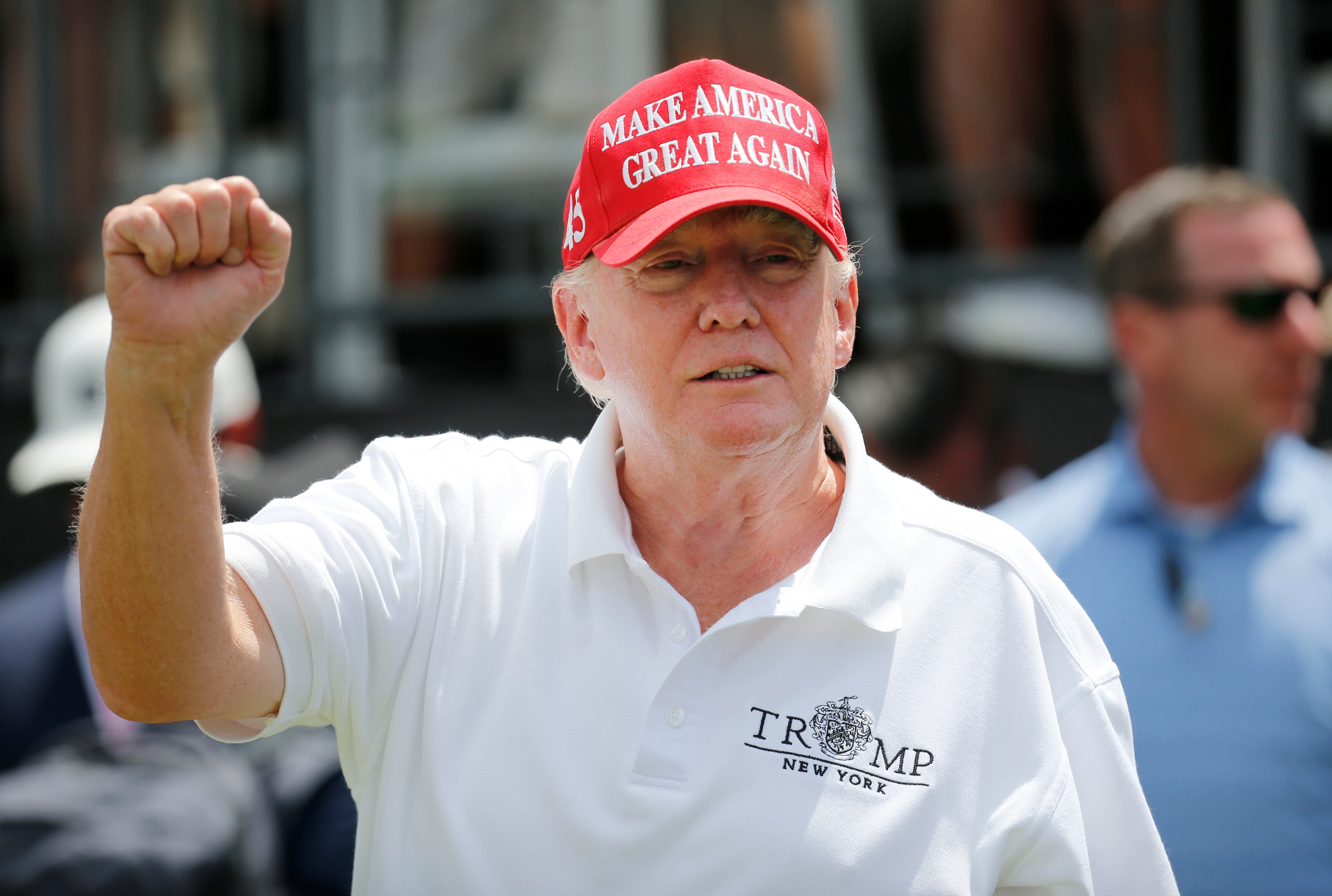 BEDMINSTER, NEW JERSEY - JULY 31: Former U.S. President Donald Trump is seen on the first tee during day three of the LIV Golf Invitational - Bedminster at Trump National Golf Club Bedminster on July 31, 2022 in Bedminster, New Jersey. (Photo by Jonathan Ferrey/LIV Golf via Getty Images)
