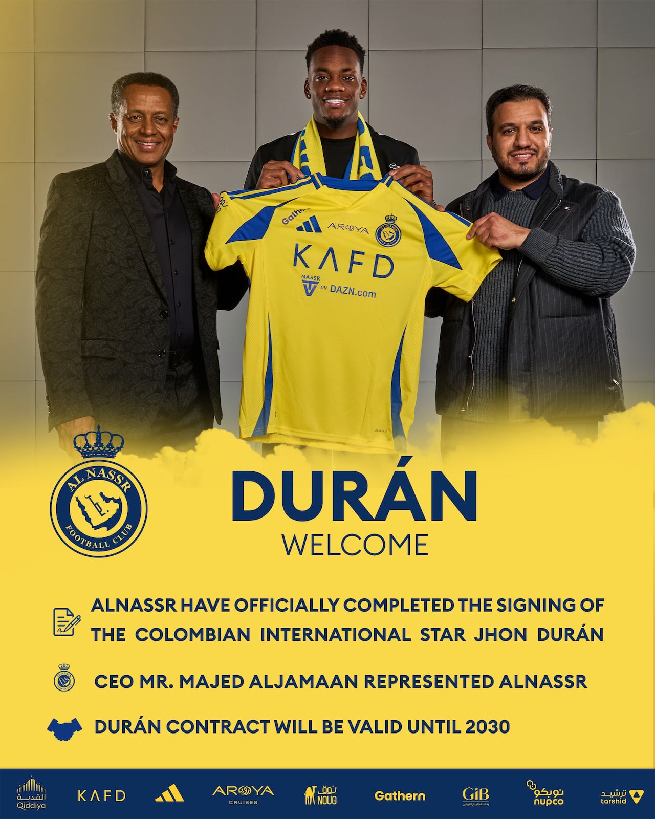 Jhon Jader Durán firmó un contrato con Al-Nassr hasta el 2030