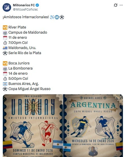 Pantallazo X: @MillosFCoficial