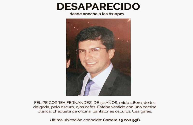 Con estos avisos, y usando las redes sociales, la familia y los amigos de Felipe Correa empezaron a buscarlo desde la noche del martes 26 de abril cuando desapareció.