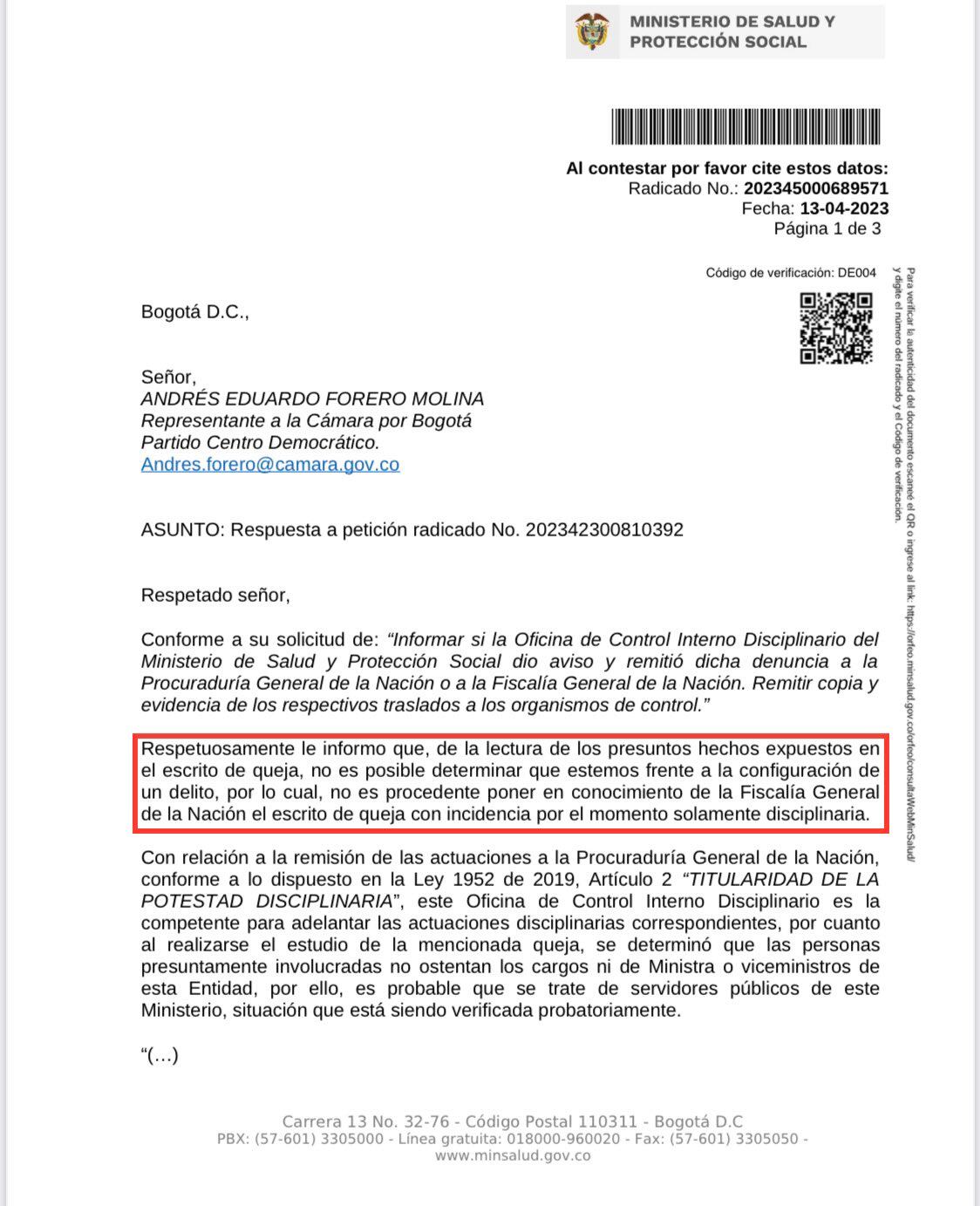 Denuncias sobre supuesto cobro de coimas en el Ministerio de Salud.