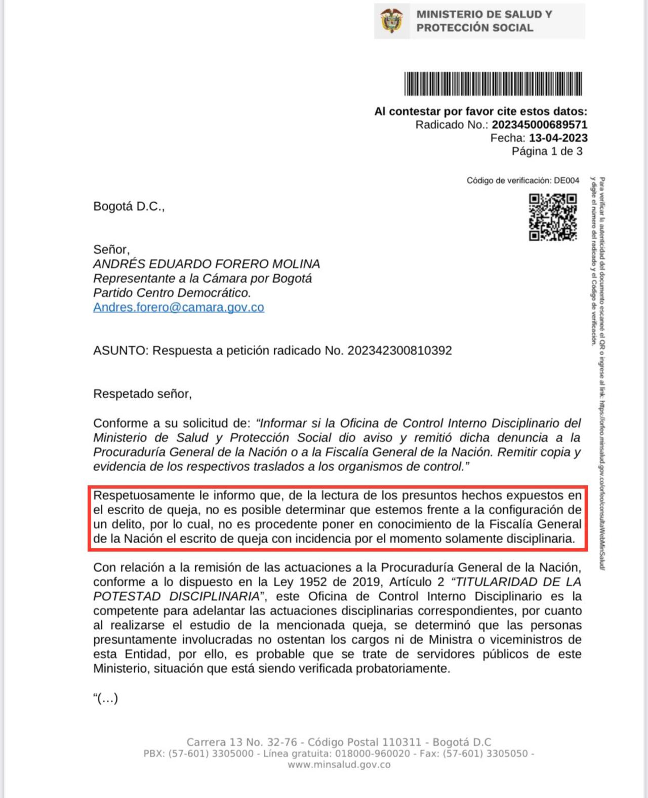 Denuncias sobre supuesto cobro de coimas en el Ministerio de Salud.
