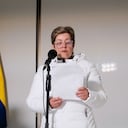 Gloria Inés Ramírez, ministra de Trabajo, anunciando el salario mínimo 2024, en Bogotá