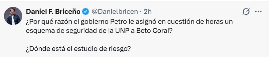 Mensaje de Daniel Briceño sobre el esquema de seguridad a Beto Coral.