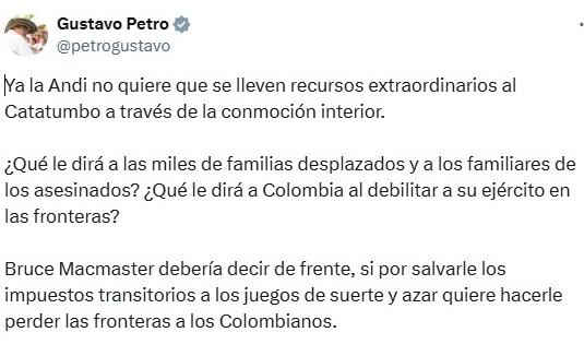 Reacción del presidente Petro contra el presidente de la Andi.