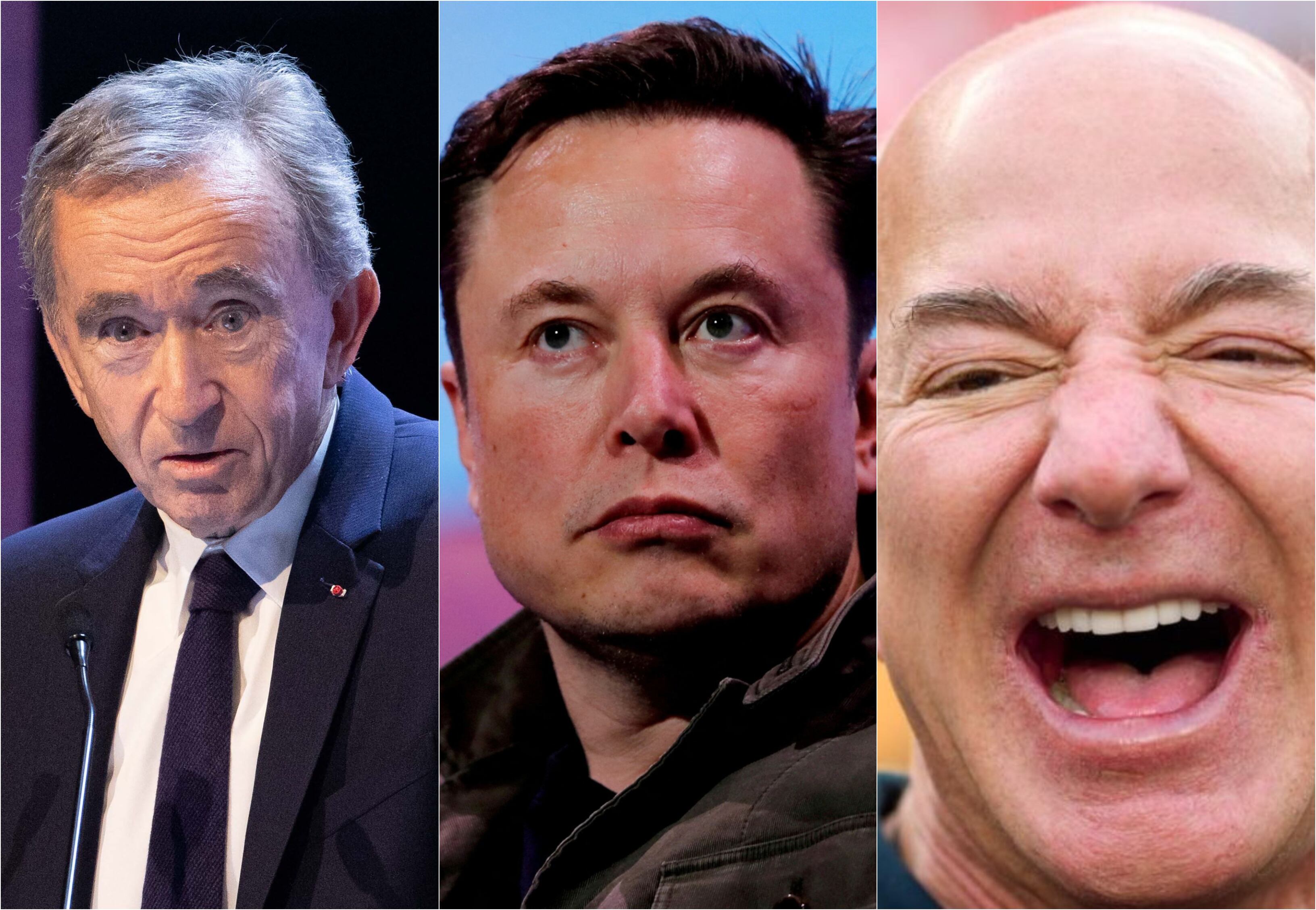 Bernard Arnault, Elon Musk y Jeff Bezos son los tres hombres más ricos del mundo.