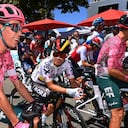 KUSNACHT, SWITZERLAND - JUNE 12: (L-R) Rigoberto Uran Uran of Colombia and Team EF Education - Easypost and Sergio Andres Higuita Garcia of Colombia and Team Bora - Hansgrohe prior to the 85th Tour de Suisse 2022 - Stage 1 a 177,6km stage from Kusnacht to Kusnacht 679m / #ourdesuisse2022 / #WorldTour / on June 12, 2022 in Kusnacht, Switzerland. (Photo by Tim de Waele/Getty Images)