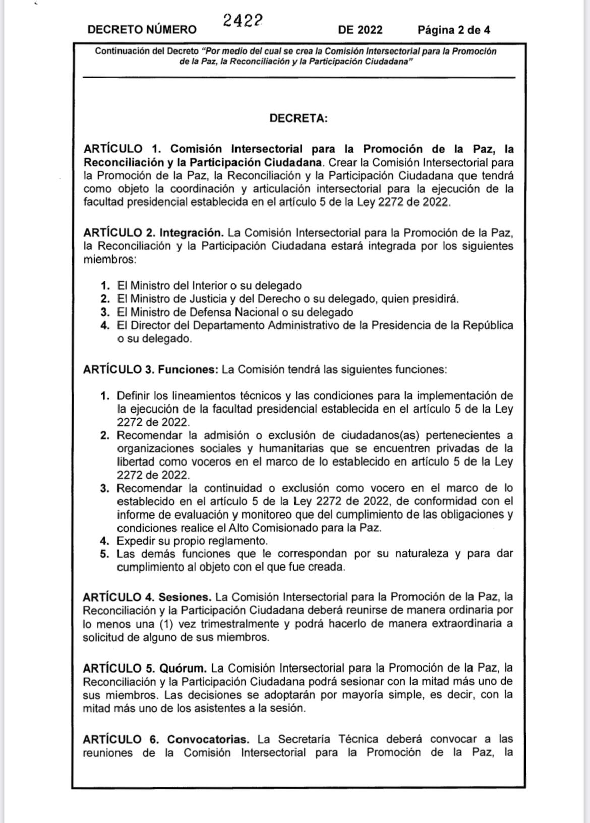 Decreto primera línea