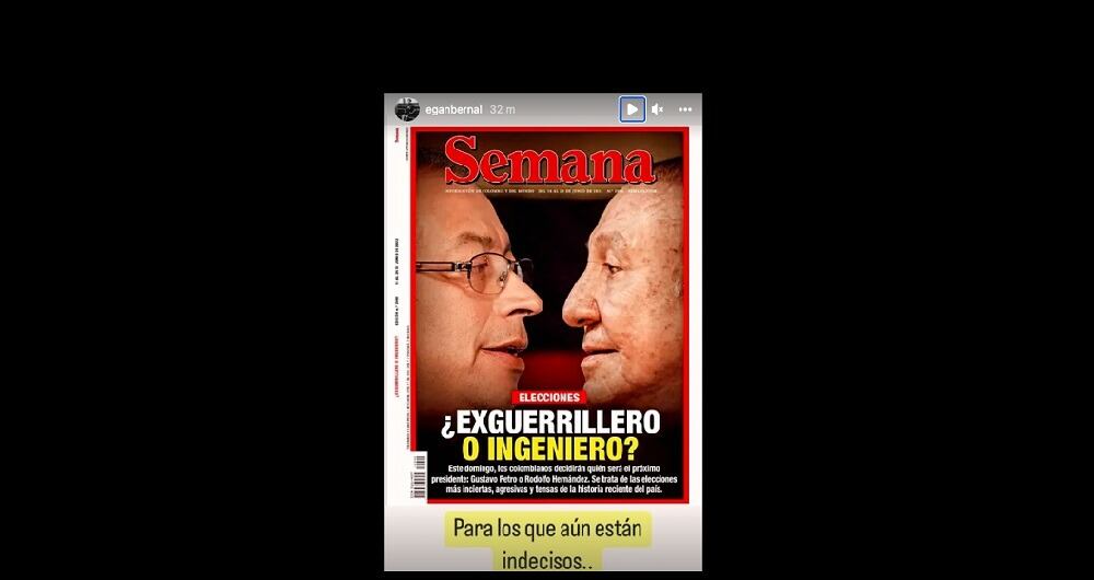 La publicación de Egan Bernal en sus historias de Instagram.