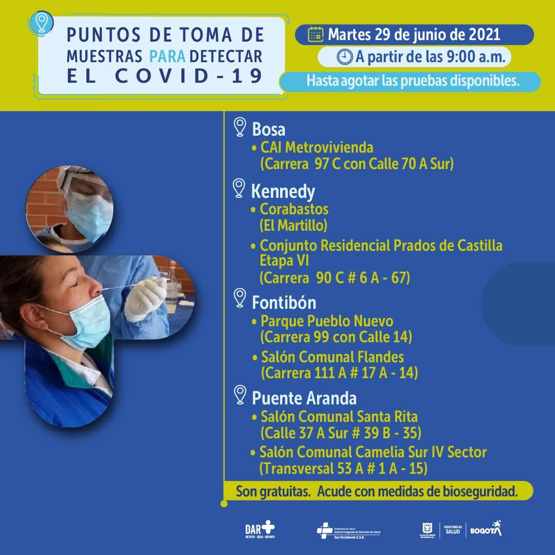 Dónde hacen pruebas gratis de COVID-19 en Bogotá este martes 29 de junio